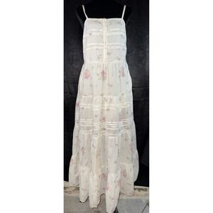 Universal Thread Floral Cotton Tiered Maxi Dress Cream Eyelet Lace Small NWT